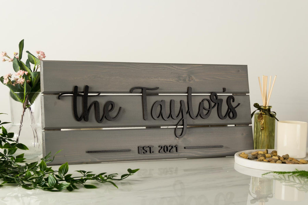 Family Name Sign Wood Large Gray